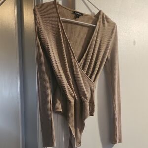 Express Tan Ribbed Bodysuit